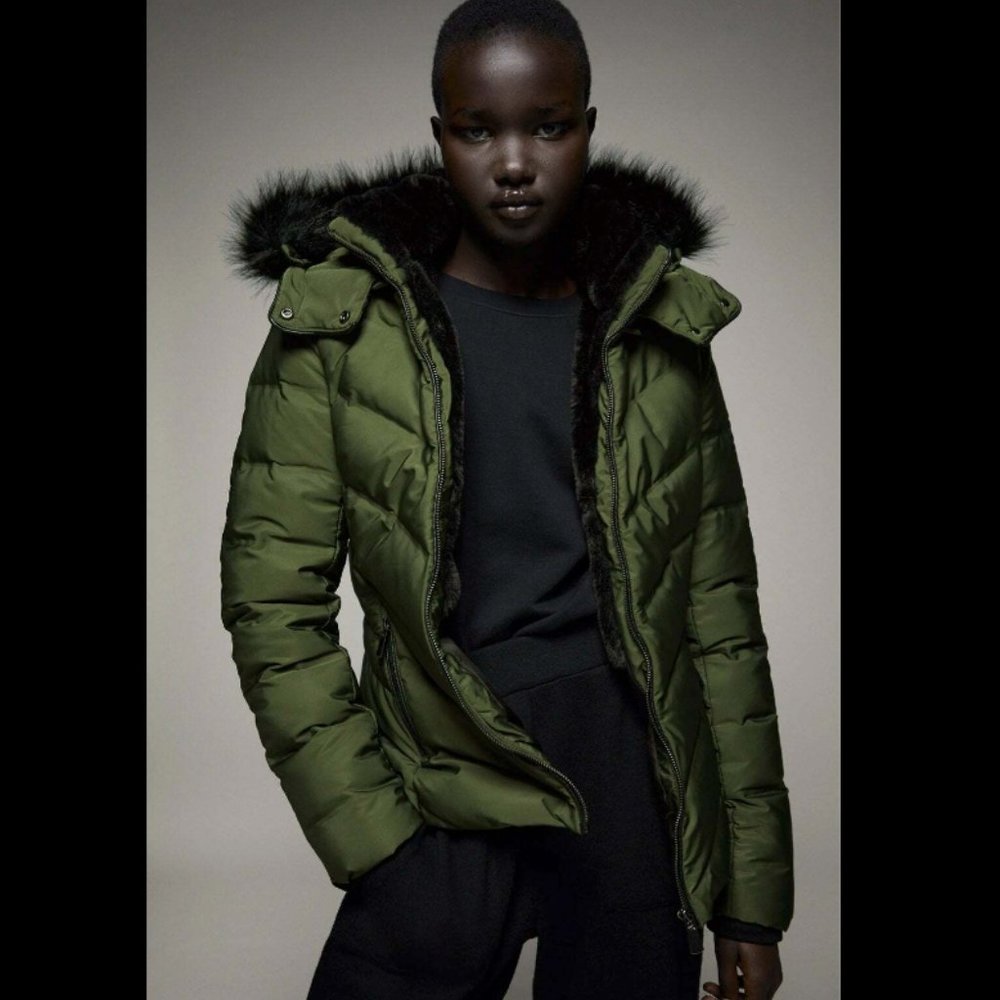 NWT ZARA Women FITTED WATER REPELLENT DOWN COAT PUFFER OLIVE GREEN KHAKI  L XL